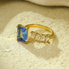 Luxury Stainless Steel Ring With Square Zircon Inlaid Electroplated Peach Heart And Round Shapes