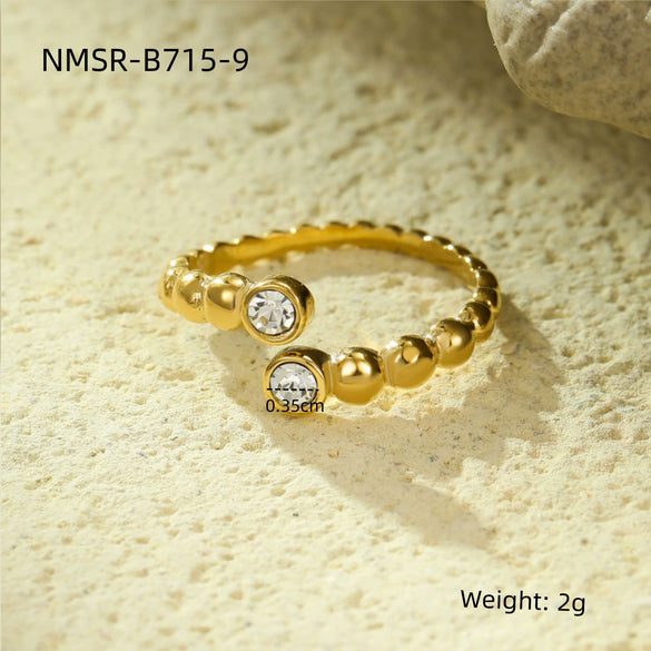 Luxury Stainless Steel Ring With Square Zircon Inlaid Electroplated Peach Heart And Round Shapes