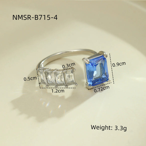 Luxury Stainless Steel Ring With Square Zircon Inlaid Electroplated Peach Heart And Round Shapes