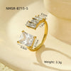 Luxury Stainless Steel Ring With Square Zircon Inlaid Electroplated Peach Heart And Round Shapes
