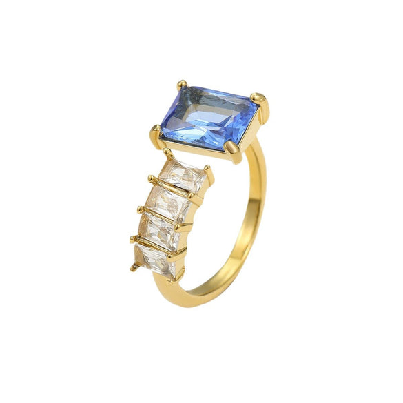 Luxury Stainless Steel Ring With Square Zircon Inlaid Electroplated Peach Heart And Round Shapes