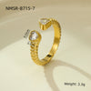 Luxury Stainless Steel Ring With Square Zircon Inlaid Electroplated Peach Heart And Round Shapes