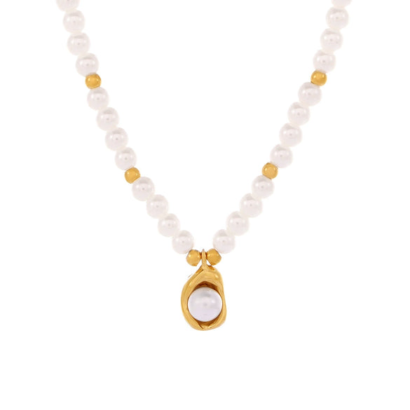 Luxury Sweet Clavicle Chain Jewelry With Shell Beads Titanium Steel 18K Gold Plated Geometric Style