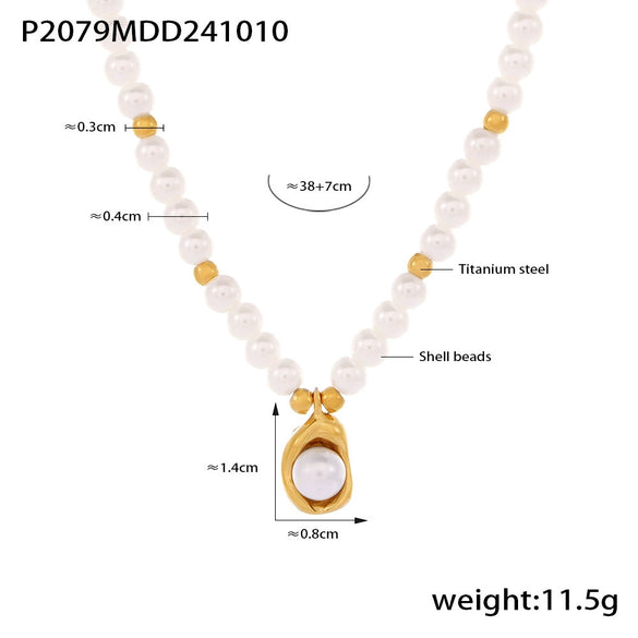 Luxury Sweet Clavicle Chain Jewelry With Shell Beads Titanium Steel 18K Gold Plated Geometric Style