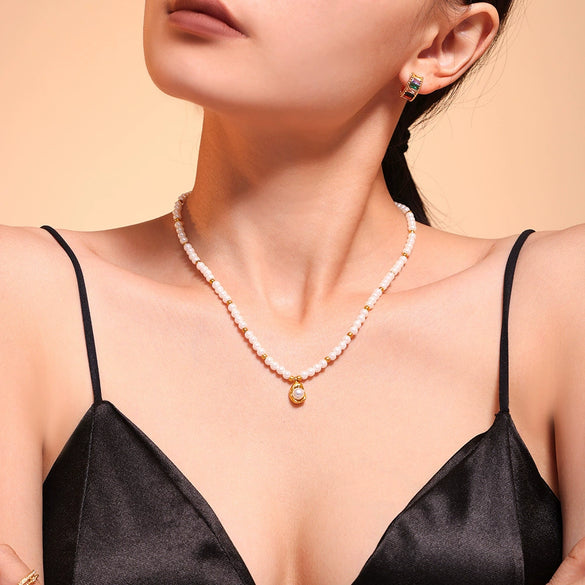 Luxury Sweet Clavicle Chain Jewelry With Shell Beads Titanium Steel 18K Gold Plated Geometric Style