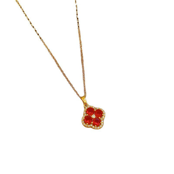 Luxury Titanium Steel Micro Pave Flower And Lucky Bead Clavicle Necklace For Women Geometric O Chain Diamond Style Jewelry