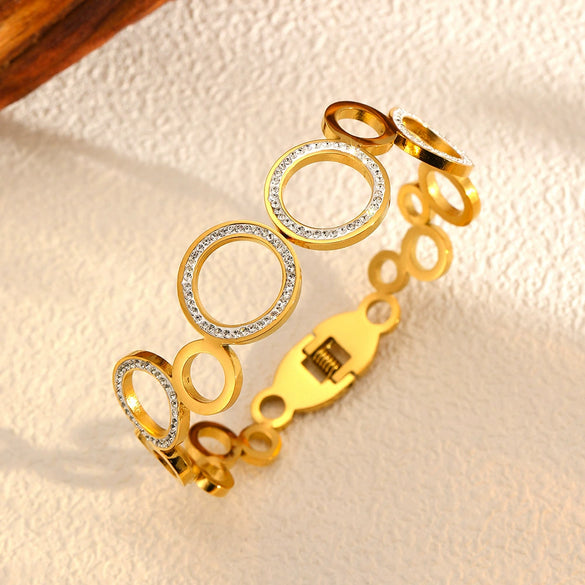 Luxury Titanium Steel Wave Double Row Drill Butterfly Bracelet 18K Vacuum Plating Polish
