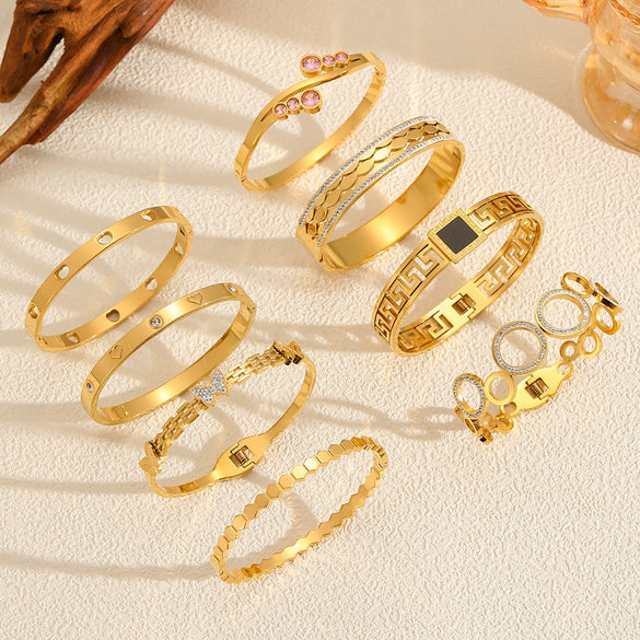 Luxury Titanium Steel Wave Double Row Drill Butterfly Bracelet 18K Vacuum Plating Polish