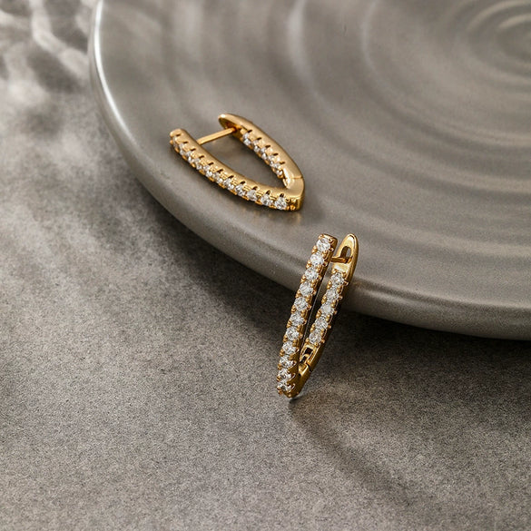Luxury Vshaped Micropaved Zircon Alloy Earrings With Electroplating For Women