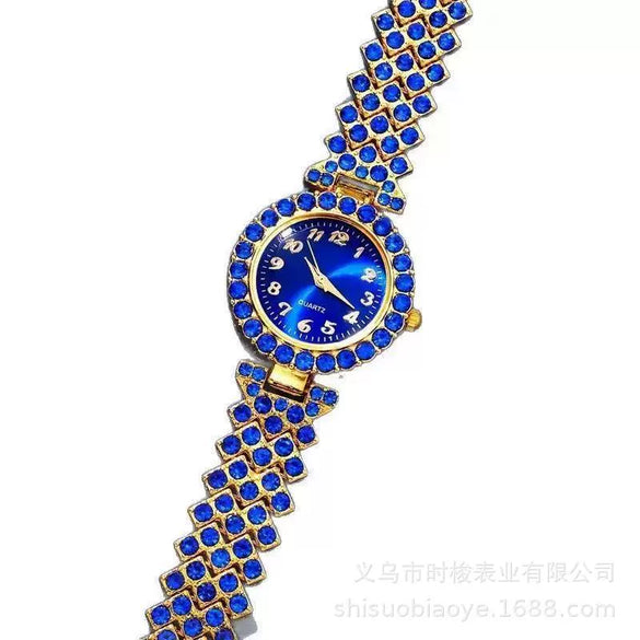 Luxury Women's Diamond Watch Alloy Case Steel Strap Round Dial Quartz