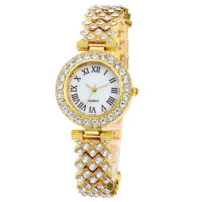 Luxury Women's Diamond Watch Alloy Case Steel Strap Round Dial Quartz
