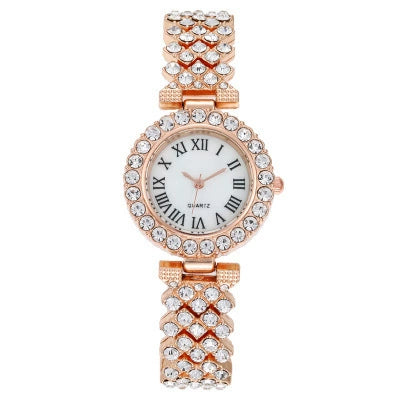 Luxury Women's Diamond Watch Alloy Case Steel Strap Round Dial Quartz