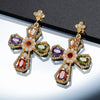 Luxury Women's Long Earrings Copper Gold Plated Color Zircon Exaggerated Personality Cross
