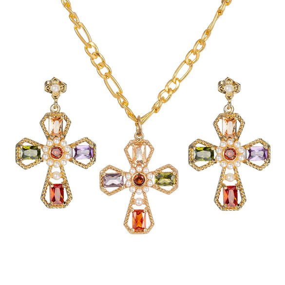 Luxury Women's Long Earrings Copper Gold Plated Color Zircon Exaggerated Personality Cross