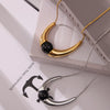 Luxury Women's Stainless Steel Clavicle Chain With Black Onyx Fashion Distinctive Long Fadeless Necklace Electroplated Titanium Steel Geometry Design
