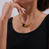 Luxury Women's Stainless Steel Clavicle Chain With Black Onyx Fashion Distinctive Long Fadeless Necklace Electroplated Titanium Steel Geometry Design