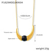 Luxury Women's Stainless Steel Clavicle Chain With Black Onyx Fashion Distinctive Long Fadeless Necklace Electroplated Titanium Steel Geometry Design