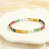 Macaron Color Mixed Material Hand Painted Geometric Beads Stretch Bracelet For Women And Unisex