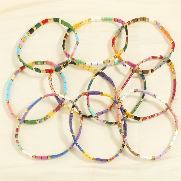 Macaron Color Mixed Material Hand Painted Geometric Beads Stretch Bracelet For Women And Unisex