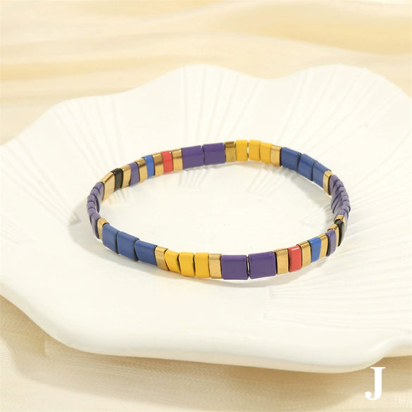 Macaron Color Mixed Material Hand Painted Geometric Beads Stretch Bracelet For Women And Unisex