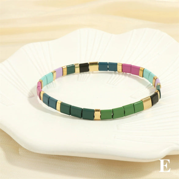 Macaron Color Mixed Material Hand Painted Geometric Beads Stretch Bracelet For Women And Unisex