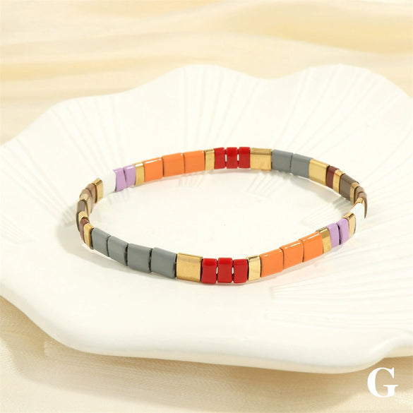 Macaron Color Mixed Material Hand Painted Geometric Beads Stretch Bracelet For Women And Unisex