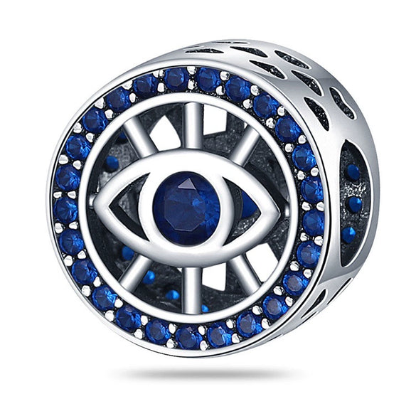Magic Eye Series Blue Eyes Beads Panjia White Copper Silver Plated Dripping Oil Style