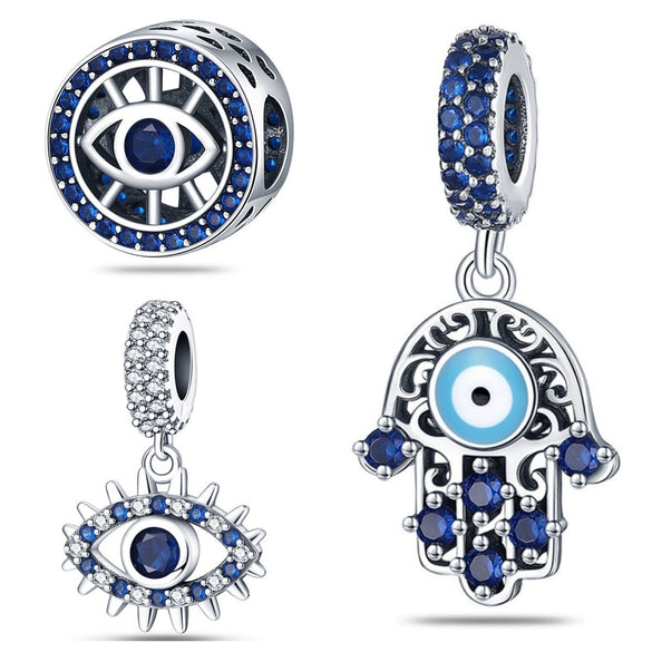 Magic Eye Series Blue Eyes Beads Panjia White Copper Silver Plated Dripping Oil Style