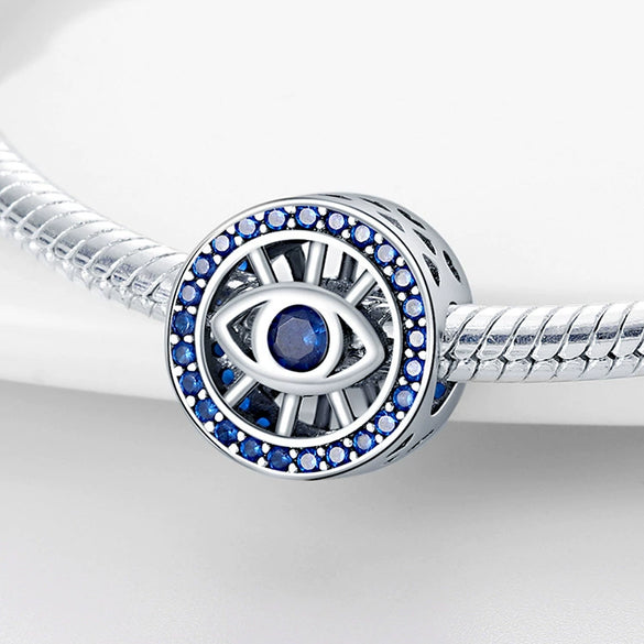 Magic Eye Series Blue Eyes Beads Panjia White Copper Silver Plated Dripping Oil Style