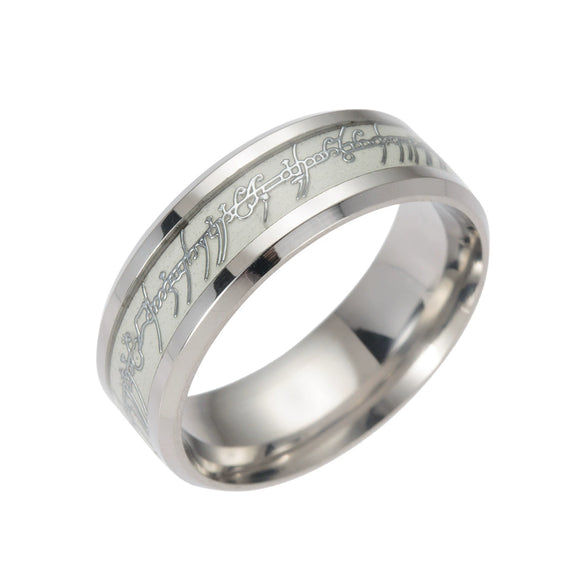 Magic Ring Stainless Steel With Dripping Oil Treatment Letters Numbers Text Luminous Fluorescent