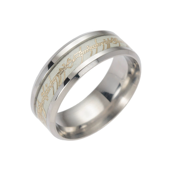 Magic Ring Stainless Steel With Dripping Oil Treatment Letters Numbers Text Luminous Fluorescent