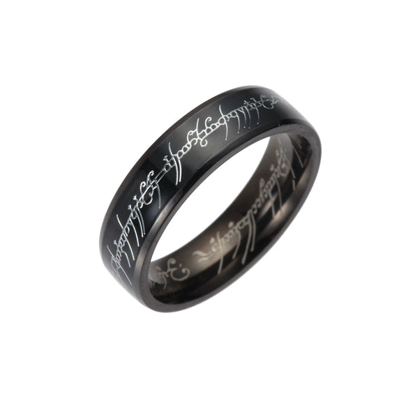 Magic Ring Titanium Steel Electroplated Gold With Black Patch Marking And Letters Numbers Text Pattern Unisex