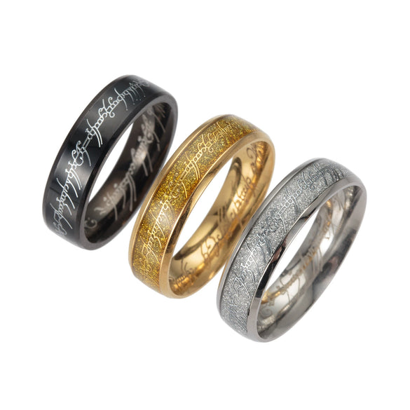 Magic Ring Titanium Steel Electroplated Gold With Black Patch Marking And Letters Numbers Text Pattern Unisex