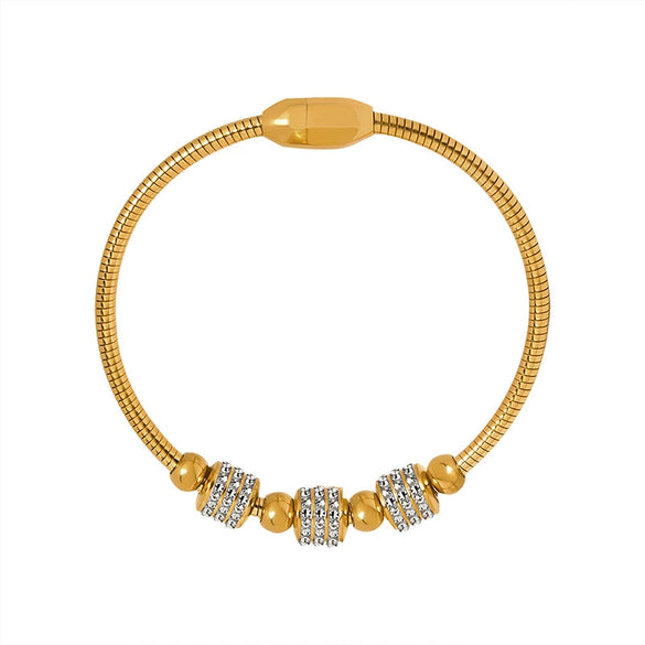 Magnet Suction Personality Design Inlaid Full Diamond Titanium Steel 18K Gold Plated Bracelet