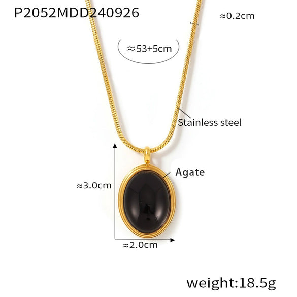 Maillard Style Autumn Winter Stacked Oval Tiger Eye Stone Pendant Necklace Light Luxury Stainless Steel Non Fading Regular Chain Electroplated