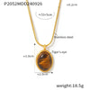 Maillard Style Autumn Winter Stacked Oval Tiger Eye Stone Pendant Necklace Light Luxury Stainless Steel Non Fading Regular Chain Electroplated