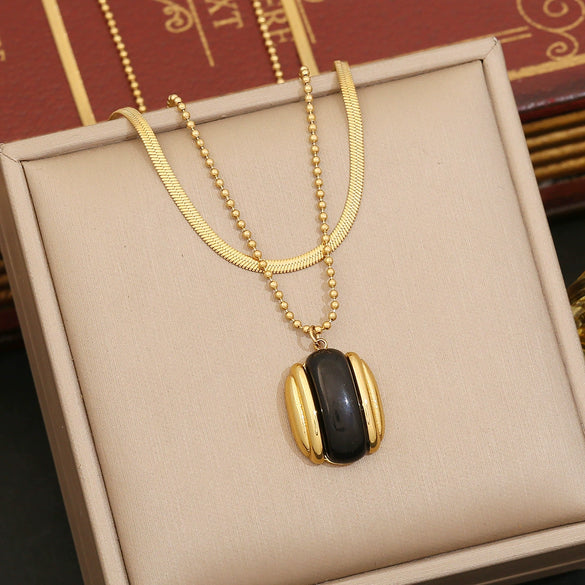 Maillard Style Stainless Steel Double Chain Jewelry With Geometric Pendant And Electroplating Treatment For Women