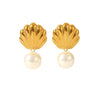 Marine Element Stainless Steel Scallop Earrings Geometric Style Electroplating For Women