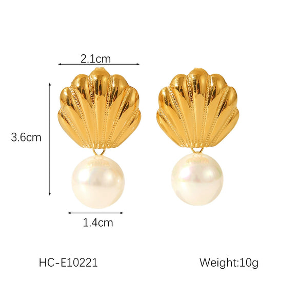 Marine Element Stainless Steel Scallop Earrings Geometric Style Electroplating For Women