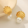 Marine Element Stainless Steel Scallop Earrings Geometric Style Electroplating For Women