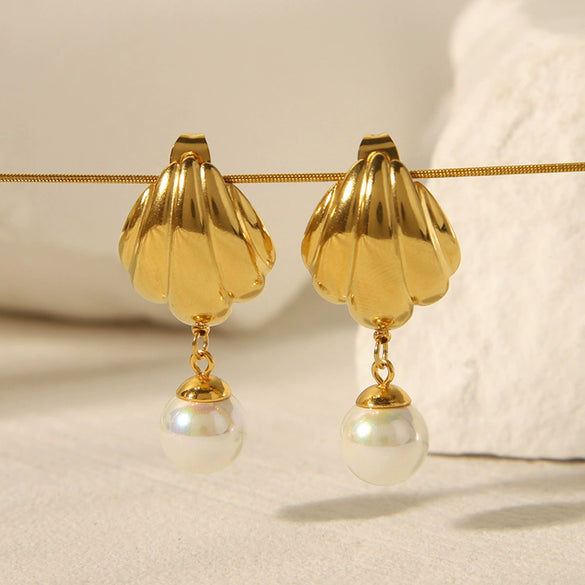 Marine Element Titanium Steel Stainless Steel Scallop Geometric Electroplated Women's Earrings