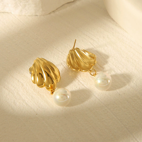 Marine Element Titanium Steel Stainless Steel Scallop Geometric Electroplated Women's Earrings