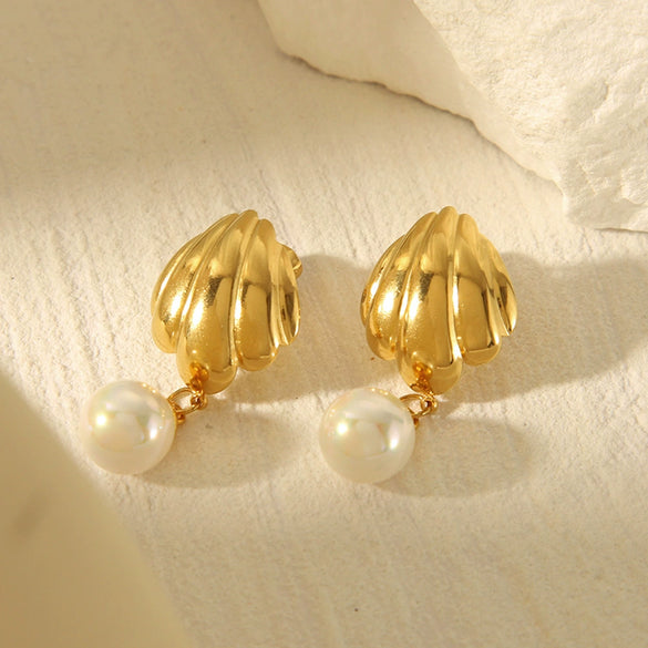 Marine Element Titanium Steel Stainless Steel Scallop Geometric Electroplated Women's Earrings