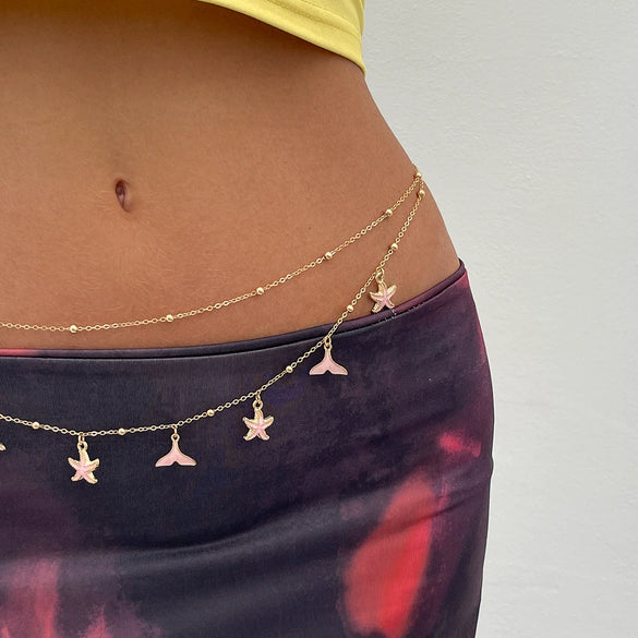 Marine Holiday Wind Starfish Fishtail Waist Chain Sexy Metal Body Chain Copperclad Iron Chain Alloy Dripping Oil