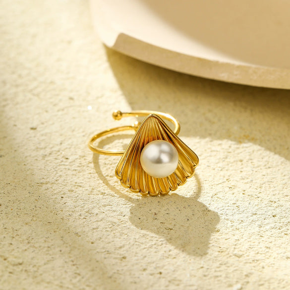 Marine Pearl Stainless Steel Ring Fashionable Luxurious Electroplated Women's