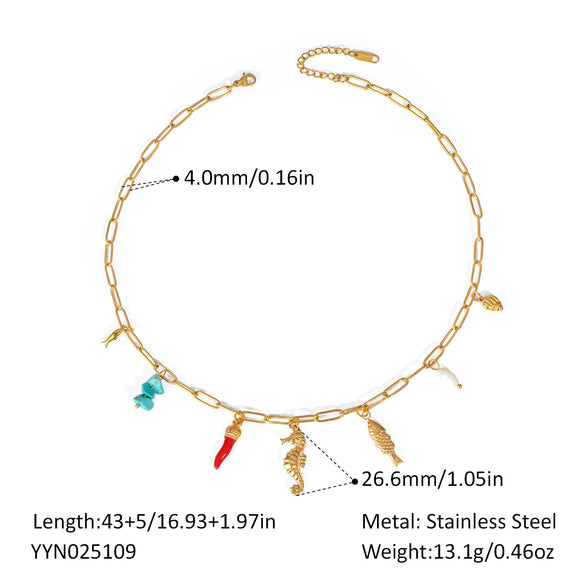 Marine Pendant Necklace Stainless Steel Jewelry With Ocean Breeze Style Pvd Furnace Vacuum Real Gold Plated