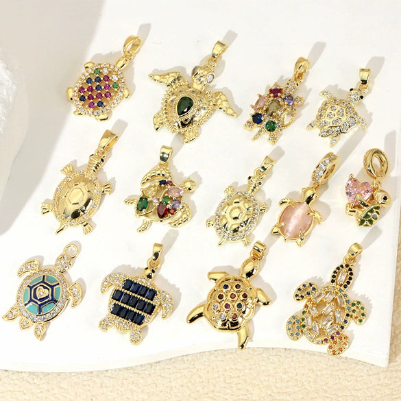 Marine Series Animal Turtle Pendant Necklace Copper Microinlaid Electroplating