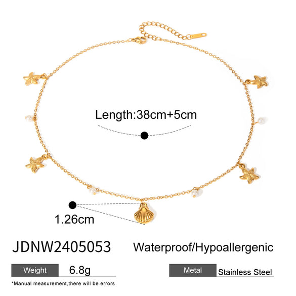 Marine Series Pearl Starfish Shell Necklace Jewelry Stainless Steel Titanium Steel Geometric Electroplated For Women