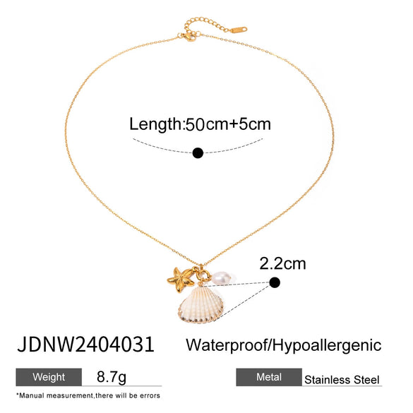 Marine Series Pearl Starfish Shell Necklace Jewelry Stainless Steel Titanium Steel Geometric Electroplated For Women