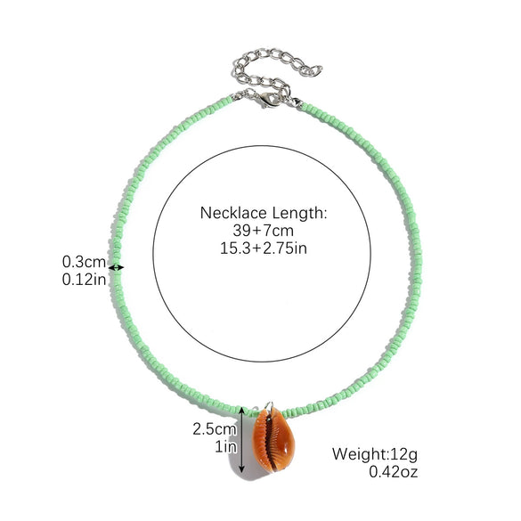 Marine Series Shell And Rice Beads Handmade Geometric Necklace